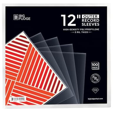 Big Fudge 12" Vinyl Record Sleeves - Outer Sleeves 100 Pack - Crystal Clear High-Density Polypropylene Vinyl Covers - Accessories Protect LP Albums from Dust, Dirt & Scratches