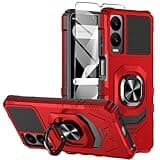 Mocotto for Cricket Debut S3 Phone Case/AT&T Vista 2 Case with Tempered Glass Screen Protector,Military Grade Heavy Duty Shockproof Protective Cover,with Ring Kickstand (Cricket Debut S3, Red)
