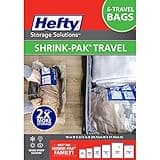Hefty Shrink-Pak Large Travel Bags - Airtight Storage Bags for Maximum Space Saving, Travel Essentials, Ideal for Packing, Durable, Reliable Compression with Sealed Protection