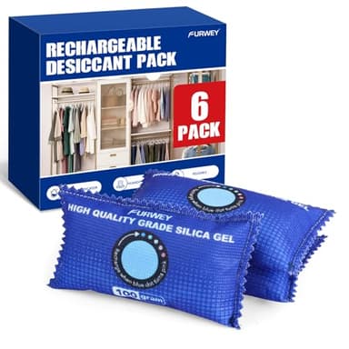 FURWEY 100g [ 6 Packs] Rechargeable Desiccant Packs for Storage, Color Indicating Silica Gel Desiccant Packets, Moisture absorbers for storage, Dehumidifier bag for Closets
