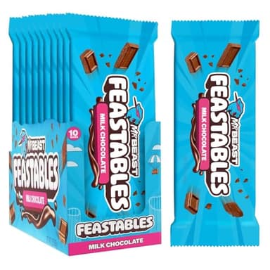 MrBeast Feastables Milk Chocolate Bar, King Size, 10 Count, Creamy Milk Chocolate Candy, Fairtrade Cocoa, 2.1oz Each
