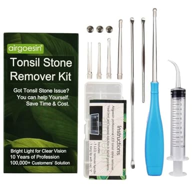 Airgoesin™ Upgraded Tonsil Stone Remover Tool, Blue, 5 Tips, Tonsillolith Pick Case + 1 Irrigator Fresh Breath Oral Rinse