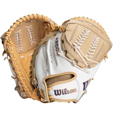 Wilson A2000 Am1 Game Model Spin Control Fastpitch Catcher's Mitt (Wbw101298) Closed Tan/White 34 Right Hand