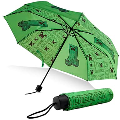 Minecraft Folding Umbrellas for Boys Girls Durable Compact Umbrella Windproof Travel Umbrella for Teens and Gamers (Green)