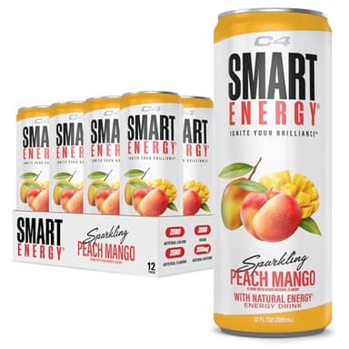 Cellucor C4 Smart Energy Drink ‚ Boost Focus and Energy with Zero Sugar, Natural Energy, and Nootropics - 200mg Caffeine - Peach Mango (12oz Pack of 12)