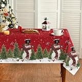 Horaldaily Christmas Tablecloth 60×84 Inch, Winter Snowman Trees Red Washable Table Cover for Party Picnic Dinner Decor