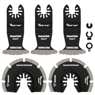Vearter 5PCS Diamond Oscillating Saw Blades, Universal Multitool Blades for Grit Grout Removal, Quick Release Multi Tool Kit for Tile, Air Brick, Cement, Concrete, Masonry