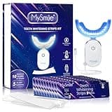 MySmile Non-Sensitive 10Pcs Teeth Whitening Strips Kit with Waterproof 28X LED Light 10-Min Fast Remove Coffee Wine Tobacco 20 Years of Stains Whitening Tooth Care Oral Safe for Enamel
