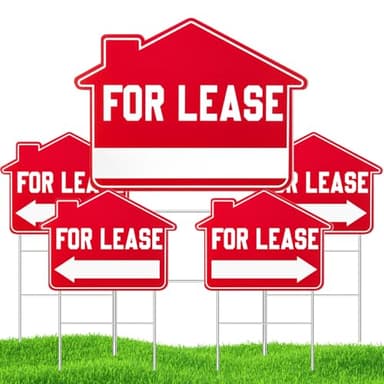 5 Pcs For Rent Sign with Stakes, Lease Sign 16 Inches by 12 Inches Double Sided Signs Corrugated Plastic Red White for Lease Sign Yard Signs for Outdoor House Commercial Real Estate
