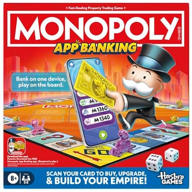 Monopoly App Banking Board Game | App-Enabled Game | Links to Smart Devices | Ages 8+ | 2 to 6 Players | 45 Mins. | Family Games for Kids