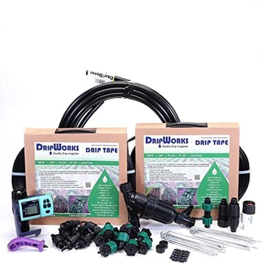 Automated Dripworks Drip Tape Irrigation Kit for Watering Row Crops in Farms (with Timer)-Waters Upto 10 20' Rows | Agricultural Grade Components | Trusted Brand Since 1991