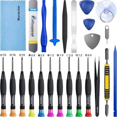 Warmstor 24Pcs Electronics Repair Tool Kit with Precision Screwdriver Set, Battery Screen Replacement Tools Kit for Opening Fix iPhone 17 16 15 14 13 12 11 Pro Max Plus, Computer, Tablet, Xbox, Watch