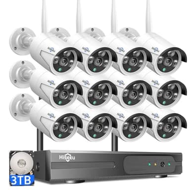 Hiseeu Wireless Pro WiFi Security Camera System, 16CH 4K NVR Kit, Plug-in Powered 12Pcs 5MP CCTV Home Security Camera System for Indoor/Outdoor, Night Vision, Waterproof, Motion Detection, 3TB HDD
