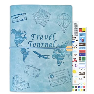 Tolivip Travel Journal for Women Men and Couples, Leather Travel Notebook with Prompts, Travel Memory Book & Adventure Book (Blue)