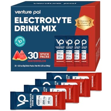 Venture Pal High Sodium Sugar Free Electrolytes Powder Packet - Hydration Packets with Vitamin, Sodium & Potassium | Zero Calories | Vegan, Keto & Paleo Friendly Electrolyte Drink Mix - 30 Sticks