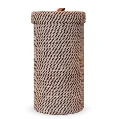 Handmade Cotton & Jute Toilet Paper Holder – Woven Toilet Paper Stand & Storage Basket with Lid, Freestanding Organizer for Bathroom, Fits 3 Mega Rolls 14" x 7''