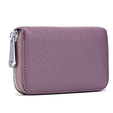 EASTNIGHTS Leather Credit Card Wallet RFID Blocking Zipper Card Case Holder for Women Compact Size 14 Slots (purple)