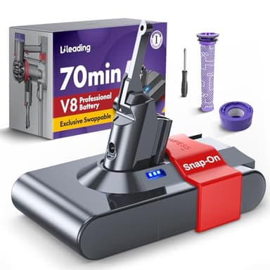 LiLeading 70 Minutes Exclusive Swappable V8 Battery, Compatible with Dyson V8 Animal/Absolute/Motorhead/Fluffy, Includes 2 Filters