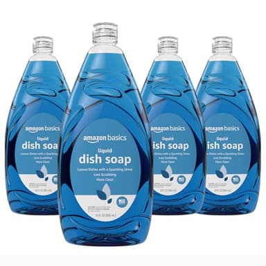 Amazon Basics Dishwashing Liquid Soap, Fresh Scent, Grease-Cutting Formula, Phosphate Free, Sparkling Clean Dishes, 30 fl oz, Pack of 4