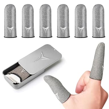 2025 Upgrade: Longer Size for 5 Fingers, No More Slipping,Professional Pure Silver Fiber Finger Sleeves for Mobile Gaming– Maximum Touch Sensitivity, Anti-Sweat,6 Pack (M)