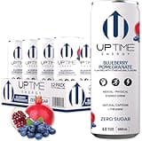 UPTIME Energy Drink, Blueberry Pomegranate, 12 Pack, Vitamin C, L Theanine, Calcium, Sugar Free Energy Drinks for Focus Support, 142mg of Natural Caffeine, 0 Calories, Clean, Natural, 12 fl oz Cans
