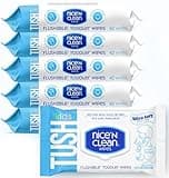 Nice 'N CLEAN Flushable Toddler Wipes 42ct (6-Pack) | 100% Plant-Based, Unscented Wet Wipes for Sensitive Skin | Potty Training Essentials | Flushable Baby Wipes for All Ages