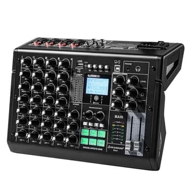 Professional Audio Mixer - Sound Card Effect, 6-Channel Audio Interface, Podcasting, Live Streaming, Vocal Recording, DJ Sets, YouTube Videos, Karaoke Nights, Microphone/PC Compatible - DA-6