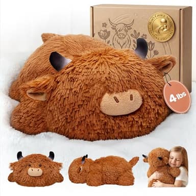 Mewaii Mom's Choice Award | 4 lbs Weighted Stuffed Animals Highland Cow - 23" Heavy Weighted Plush & Stuffy - Realistic Scottish Cow Plushy Gift for Kids & Adults - Large Cuddly Weighted Cow Toy