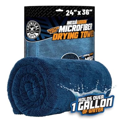 Chemical Guys Megalodon Microfiber Drying Towel with Twisted Loop Technology, Super Plush Absorbent 24" x 36" Microfiber Towel for Cars, Trucks, SUVs, RVs, and More, Extra Large Dark Blue Drying Cloth