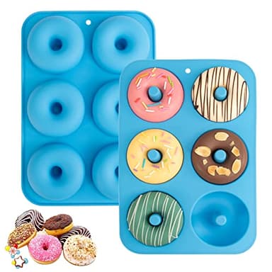 Aichoof Silicone Donut Mold for 6 Doughnuts, Set of 2. Food Grade LFGB Silicone Bagels Baking Pan, Non-Stick, Dishwasher Safe, Heat Resistant and Microwave Safe(Blue)