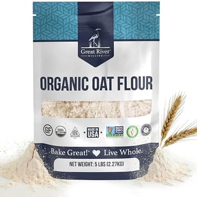 Great River Milling Organic Oat Flour | Gluten Free Whole Grain Flour | Non-GMO, Kosher, Vegan Certified | Naturally Sweet Flavor for Pancakes, Muffins, Cookies & Baking Blends | 5 Lb