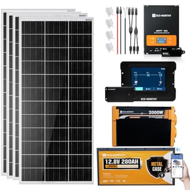 ECO-WORTHY 800W 12V 3.5KWH Off Grid Solar System with Power Monitoring Hub For Travel Trailer:4PCS 195W Solar Panel+12.8V 280Ah Lithium Battery+60A MPPT Charge Controller+2000W Pure Sine Wave Inverter