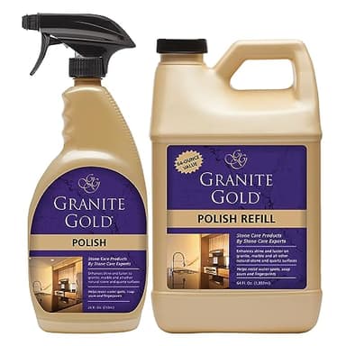 Granite Gold Polish Spray, Streak-Free Shine for Granite, Quartz, Marble, Travertine, Natural Stone Countertops, 64 Fluid Ounces and 24 Fluid Ounces