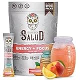 Salud 2-in-1 Energy Drink Powder + Focus, Peach Lemonade, Organic Caffeine, B6 + B12, Theanine, Clean Energy Drink Packets, Agua Fresca Mix, Non-GMO, Gluten Free, Vegan, 1g of Sugar, (15 Servings)