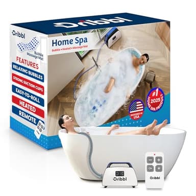 Dribbl Electric Bubble Massage Bathtub Mat – Non-Slip Full-Body Waterproof Hot Tub Spa Mat for Bath with Heater, Motorized Air Pump, and Remote Control, 6-Speed Adjustable Massage, Blue