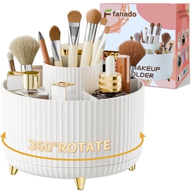 fanado 360° Rotate Makeup Brush Holder Organizer, Makeup Organizers Countertop, Makeup organization and Skincare Storage for Vanity, Desktop, Bathroom (White)