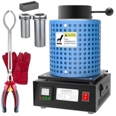 SimpMelts 1400W Digital Gold Melting Furnace Kit - PID Electric Metal Smelter for Gold, Silver, Copper, Aluminum, Brass with Crucible, Tongs, Graphite & Ingot Mold, 2100°F High-Temp(metal)