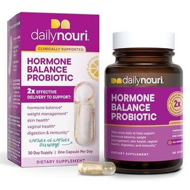 Daily Nouri Hormone Balance Probiotics for Women | Supports Healthy Estrogen Metabolism, Hormone & Cycle Health | Gut-Estrogen/Estrobolome Support | 7 Clinically Studied Strains + Plant-Based Omega