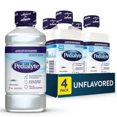 Pedialyte Electrolyte Drink, Hydration Drinks for Kids & Adults, Unflavored, 1 Liter, Pack of 4