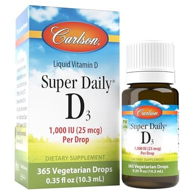 Carlson - Super Daily D3, Vitamin D Drops, 1,000 IU (25 mcg) per Drop, 1-Year Supply, Vitamin D3 Liquid, Heart & Immune Health, Vegetarian, Liquid Vitamin D3 Drops, Unflavored, 365 Drops