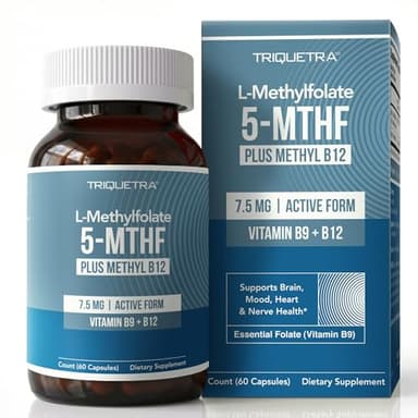 L Methylfolate 7.5mg plus Methyl B12 - Active 5-MTHF Form, MTHFR Supplement - Bloodstream Ready Methylated Folate + B12 Cofactor - Supports Mood, Homocysteine Methylation, Cognition (60 Capsules)