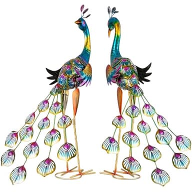 XONOR Metal Peacock Garden Statues Peacock Yard Art Outdoor Sculptures for Home Patio Lawn Backyard Décor, Set of 2 (Peacock)