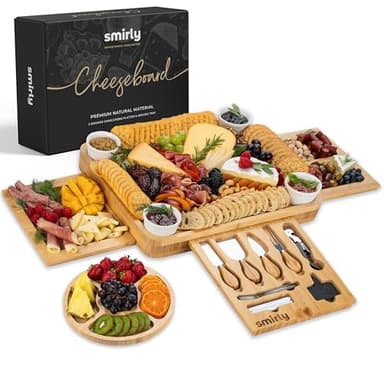 SMIRLY Charcuterie Boards Set - Large Bamboo Cheese Board Set - House Warming Gifts New Home, Wedding Gift for Couple, Bridal Shower Gift, Birthday Gifts for Women