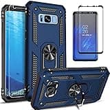 STARSHOP Samsung Galaxy S8 Plus Case, with [Tempered Glass Screen Protector Included] Military Grade Shockproof Dual Layer Protective Phone Cover with Metal Ring Kickstand - Navy