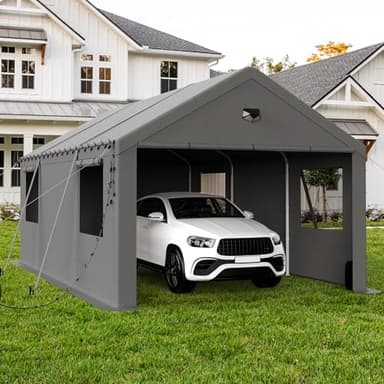 Benass Carports Canopy Heavy Duty, Portable Garage with Sidewalls (12x20, Grey)