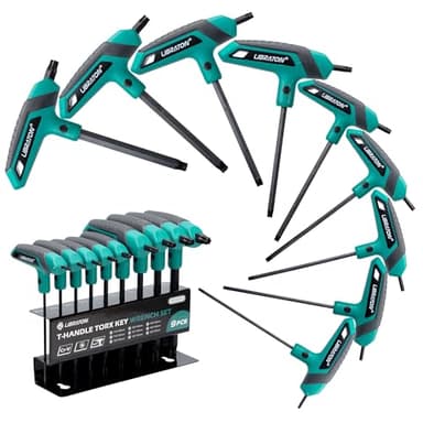 Libraton T-Handle Torx Wrench Set, T10-T50 Torx Star Wrench, Two-Tip Design, DIY & Auto Bike Repair Tool, 9PCS with Storage Rack