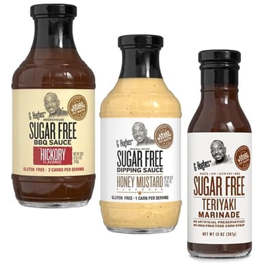 G Hughes Sugar Free Barbecue Sauces - Hickory BBQ Sugar Free Sauce - 18 Oz, Honey Mustard Sugar Free Dipping Sauce - 18 Oz, Sugar Free Teriyaki Marinade - 13 Oz, Gluten Free BBQ Sauces, BBQ (3-Pack)
