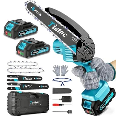 Mini Chainsaw Cordless, 8 Inch & 6 Inch Portable Electric Chainsaw,Battery Powered Handheld Power Chain Saw with 2 Batteries and Auto Oil,for Tree Trimm,Cutting Wood,Garden Tool,Gift for Men Women