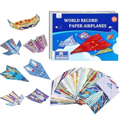 Paper Airplane Kits with 16 Classic Designs, 32 Sheets of Colorful Origami Paper, World Record Paper Planes, Craft Kit for Kids, Airplane Gifts for Boys and Girls Ages 6-12+ (Digital Manual Only)