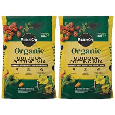 Miracle-GRO Organic Outdoor Potting Mix, for Outdoor Container Plants, Contains Quick-Release Natural Fertilizer, OMRI Listed, 16 qt., 2-Pack